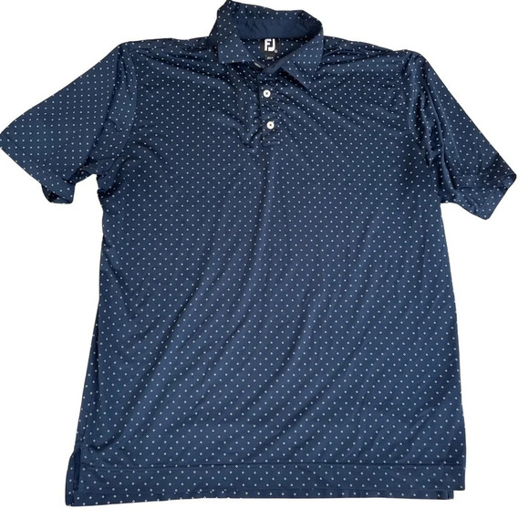 FJ FootJoy Men's Golf Polo Shirt XL Extra Large Navy Blue Diamond Pattern - Picture 1 of 5